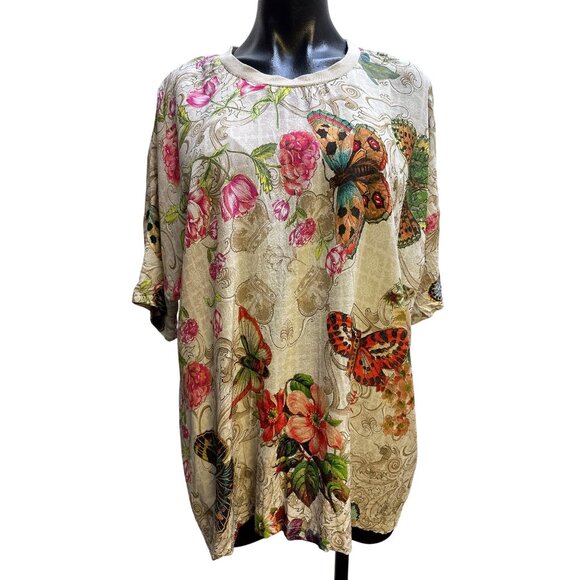 Johnny Was Pants - Johnny Was 2P Set Floral & Butterfly Print Silk Blouse and pants Size L